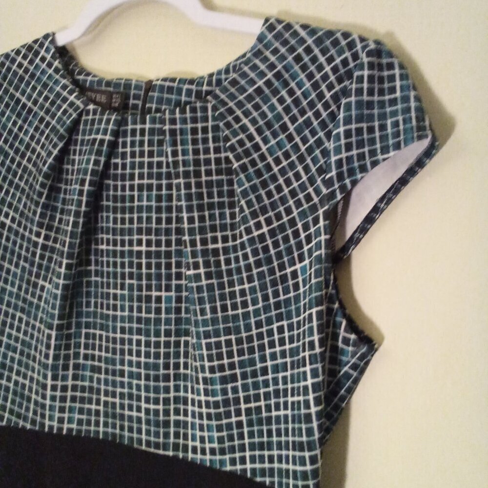Homeyee Dress Women 8 Short Sleeve Plaid Teal Black - Picture 6 of 13